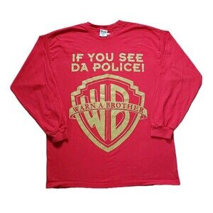 Vintage Y2K If You See Da Police Warn A Brother Size 2XL Mens Red Long Sleeve